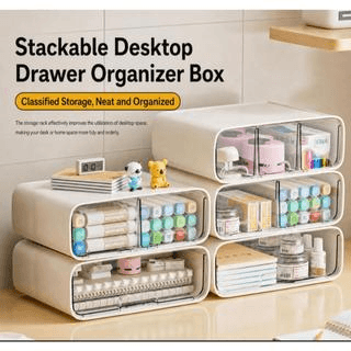Stackable desktop drawer organizer boxes for classified, neat storage